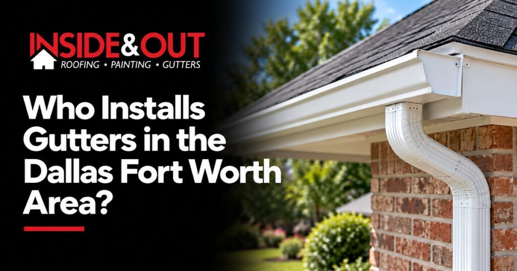 Inside & Out Roofing gutter installation in Dallas Fort Worth, with seamless gutters and downspout on a home